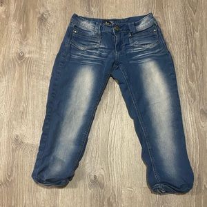 Angels Faded Denim Capri Jeans | Stretch Mid-Rise Capris